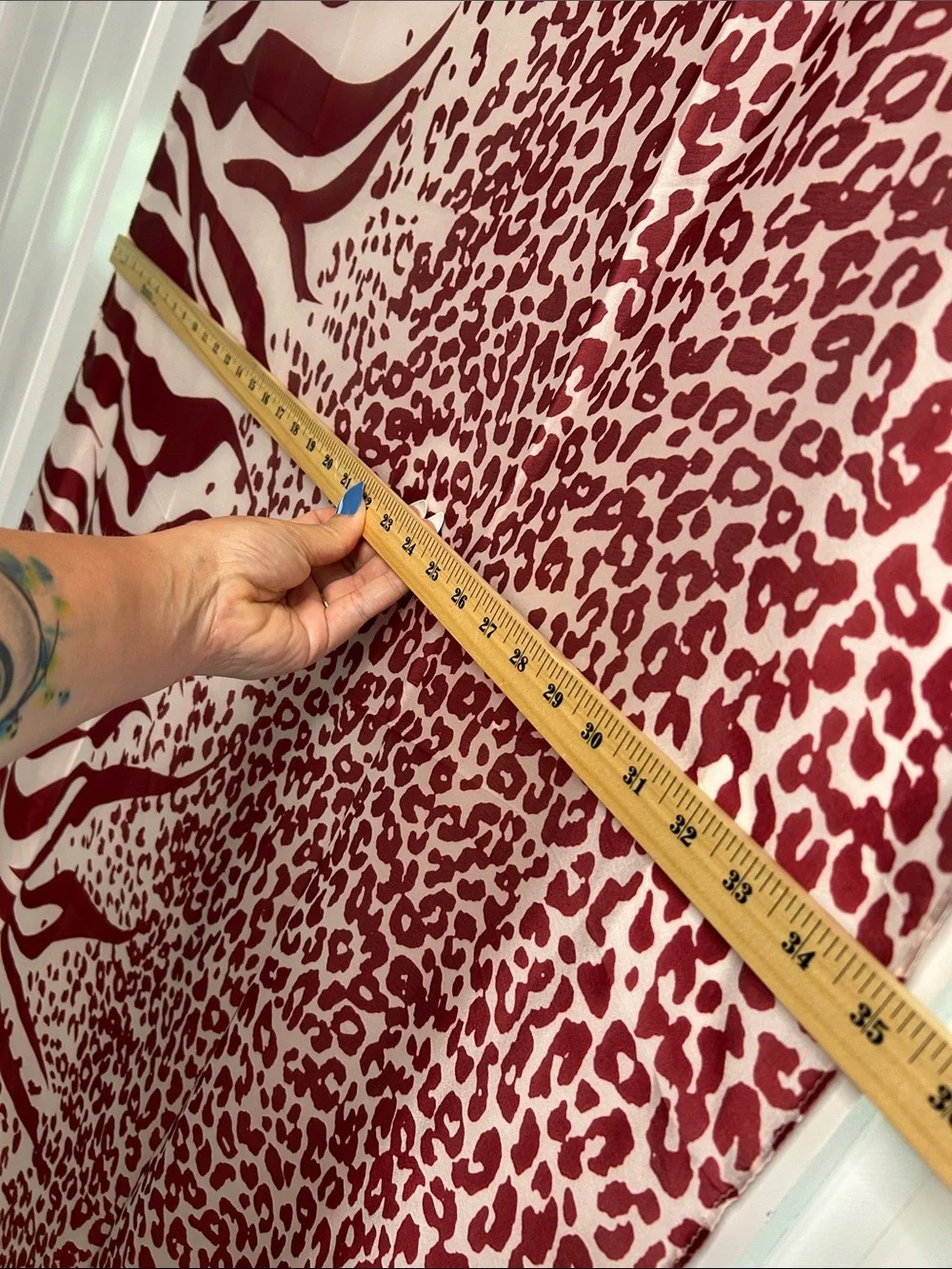 Red and Cream Abstract Print silk Scarf 35”x 72”